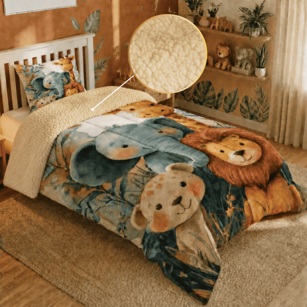 Edredom Coberdrom Solteiro Cobertor Quente Macio 2 PC Estampado Premium 400 Fio Toque Lã de Carneiro