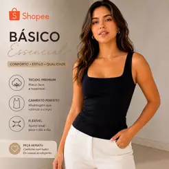 Regata Decote Quadrado Suplex Verão Basica Lisa Moda Elegante Bolgueira