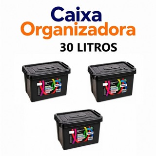 Caixa Organizadora 30 Litros Preta Com Trava Arqplast