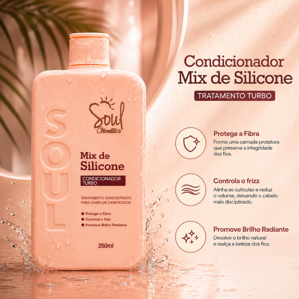 KIT CAPILAR MIX DE SILICONE SOUL 3 itens - SHAMPOO TURBO - CONDICIONADOR TURBO E MÁSCARA CAPILAR