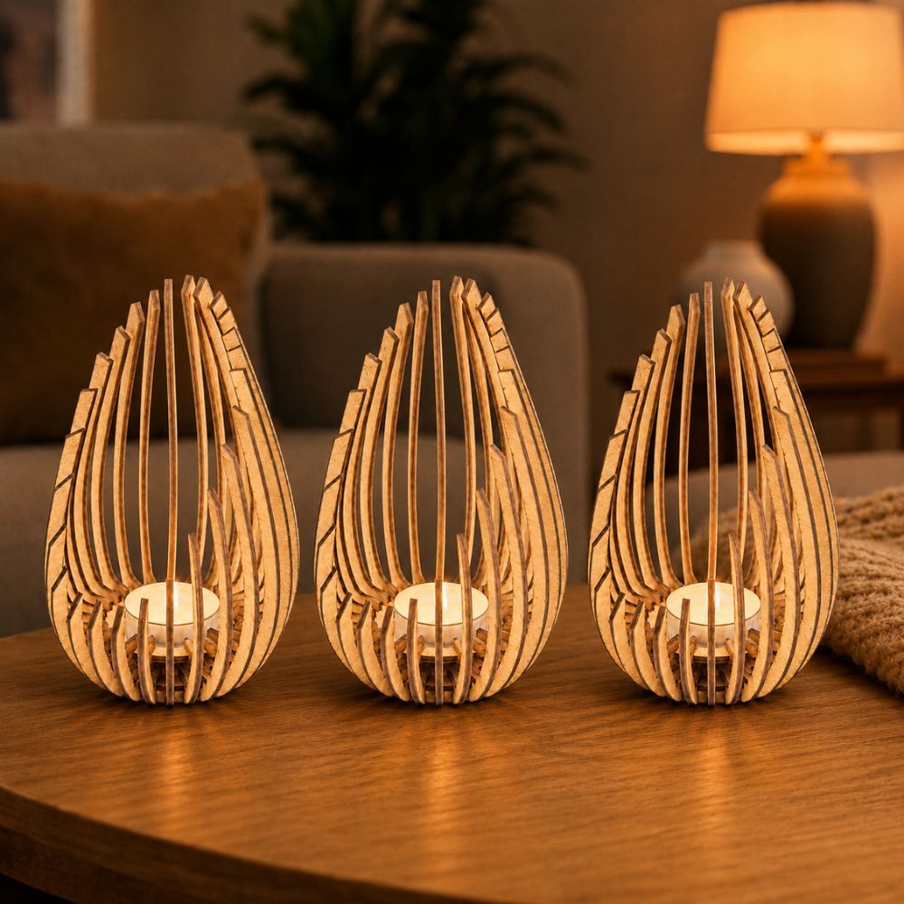 Porta Vela Decorativo MDF Corte a Laser Flor de Lótus 15cm para Vela Rechaud Decoração — imagem 2 de 2