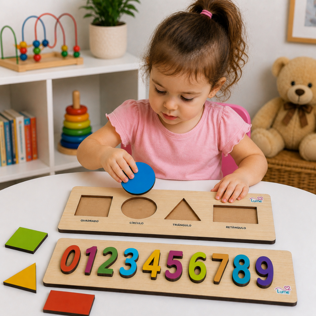 Brinquedo Educativo Infantil Números Formas Geométricas Encaixe Coordenação Motora