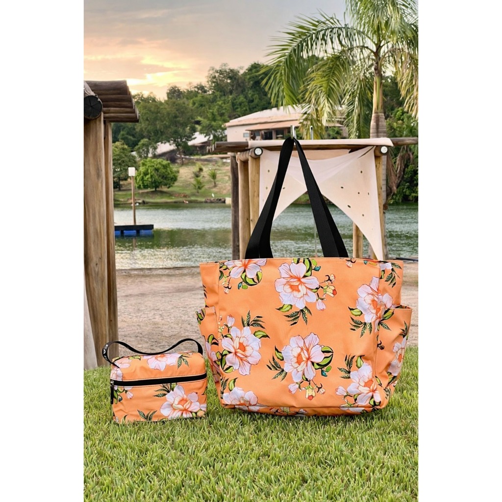 Bolsa Sacola Em Gorgurão Com Necessaire Ideal Para Praia e Piscina Viagens Lazer Passeios Multiuso/Dia a Dia