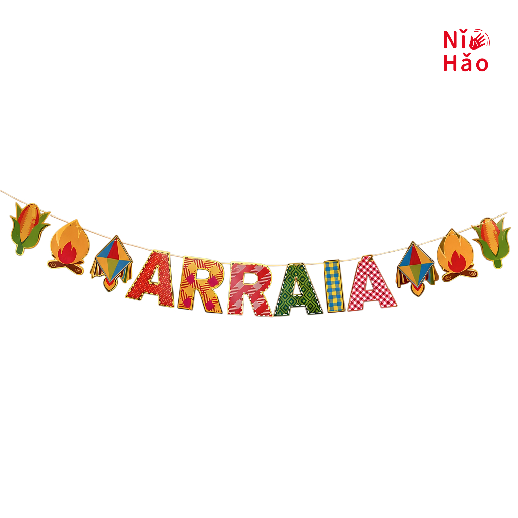 Faixa De Papel Letras Decorativo ARRAIA Para Festa Junina 2m