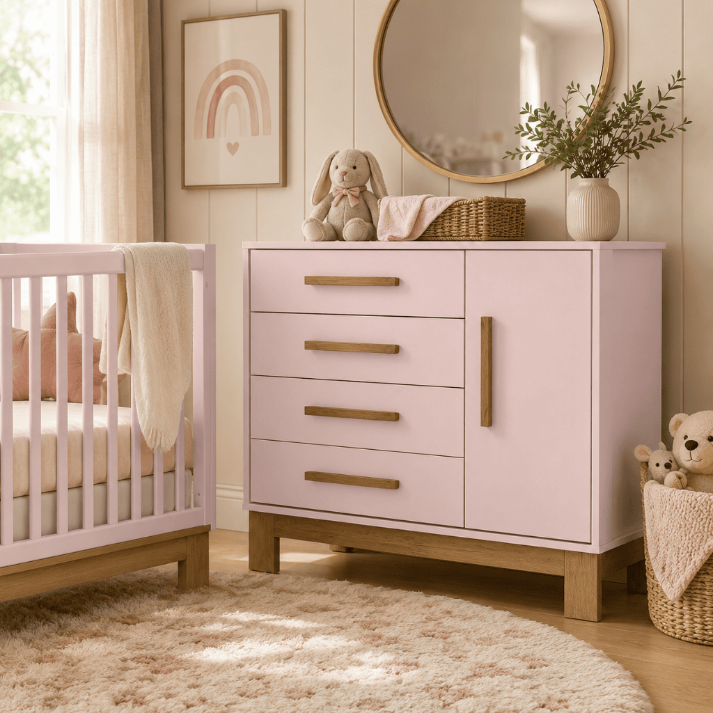 Cômoda Para Quarto Infantil de Bebê Slim 1 Porta 4 Gavetas Moderna Design Organizar Roupas