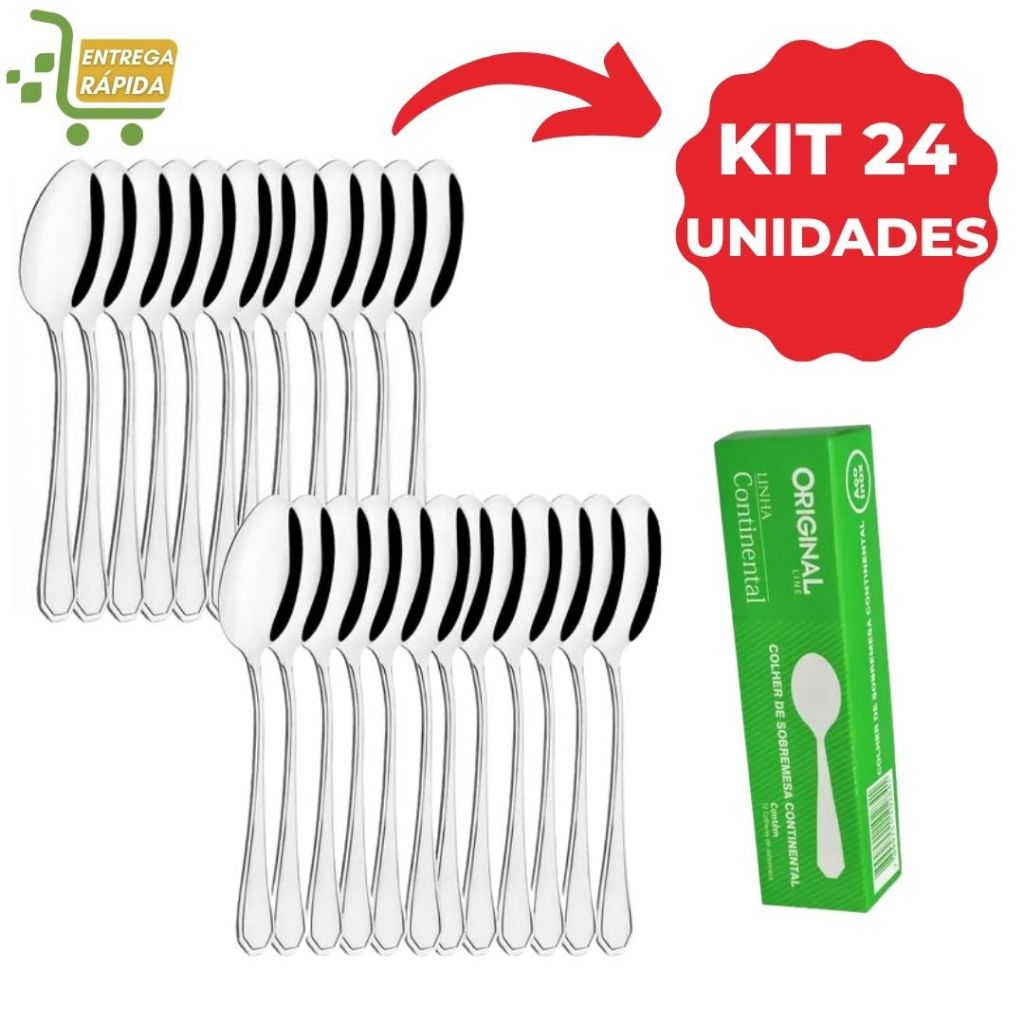 Kit Colheres de Sobremesa Aço Inox Original Line Continental Buffet Restaurante - Design Sofisticado e Moderno