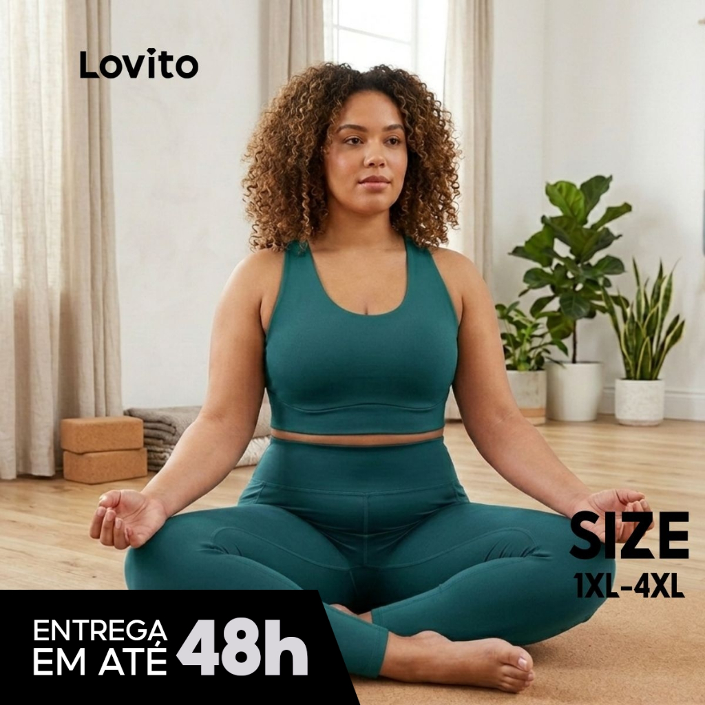 Lovito Bermuda Feminina Esportiva Plus Size Com Bolsos Funcionais e Cós Alto SLB1456BRL1486