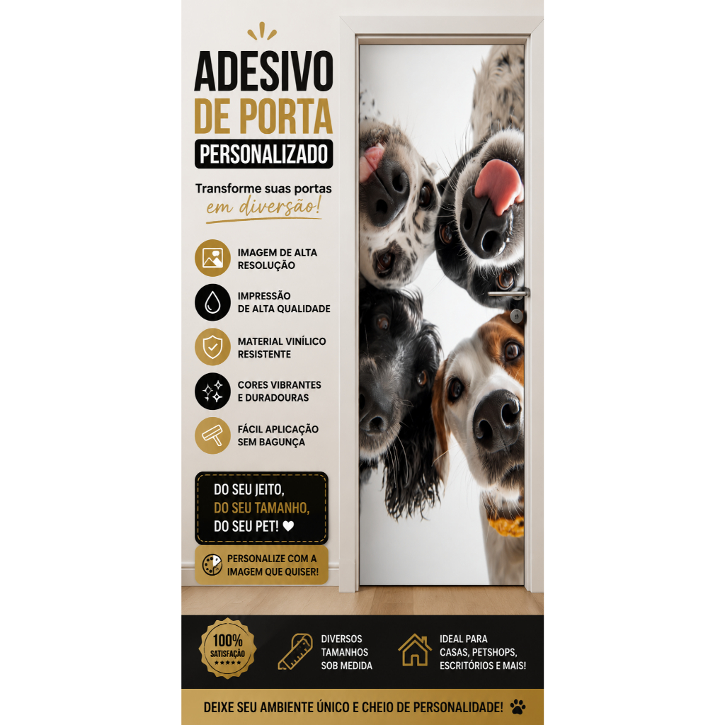 Adesivo de Porta Personalizado Pet | Cachorros Engraçados | Vinil Decorativo para Clínica Veterinária, Pet Shop e CasA