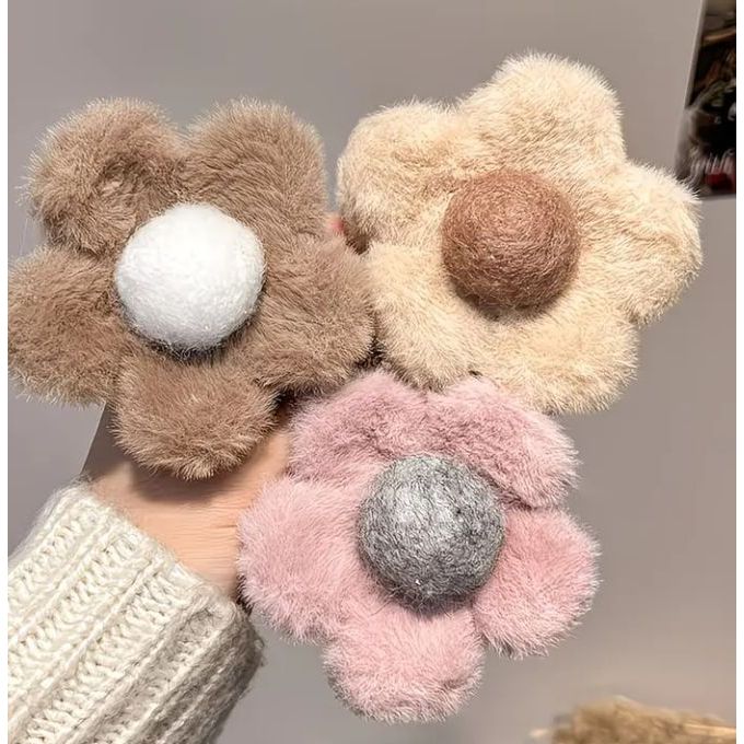 Presilha Piranha Peluche Flor 3D fofa para cabelo –Garra de cabelo - grampo de cabelo | Acessório feminino para cabelo