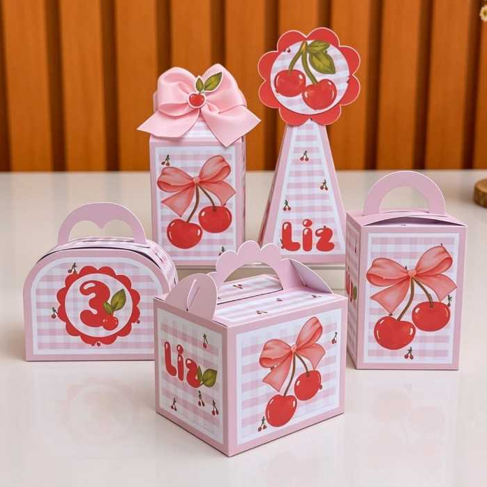 Kit Caixas Personalizadas Cerejinha | Caixinhas Lembrancinha para Festa Infantil Cereja