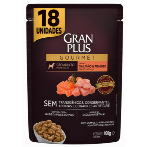 SACHE GRANPLUS CAO ADULTO SABOR SALMAO CAIXA COM 18 UNIDADES