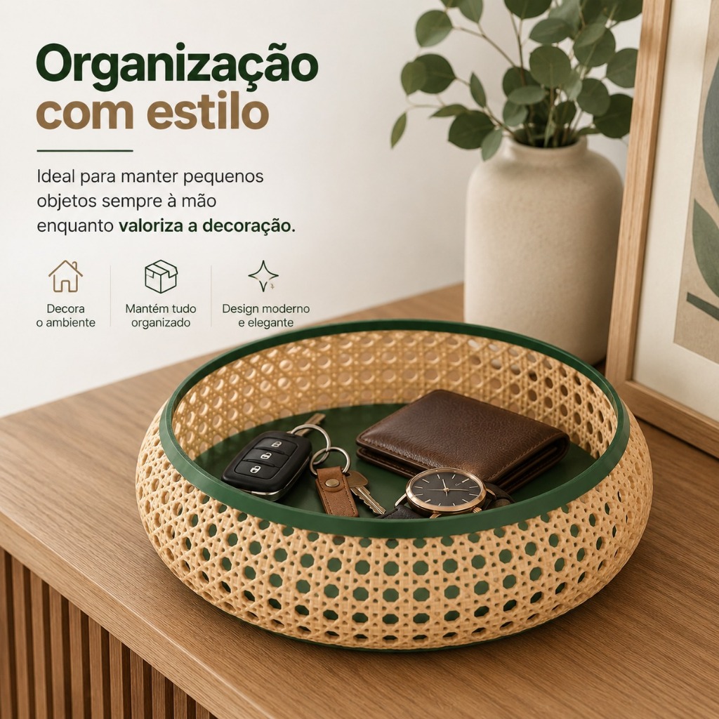 Organizador decorativo vime rattan cesto para sala quarto porta trecos carteira chaves controles