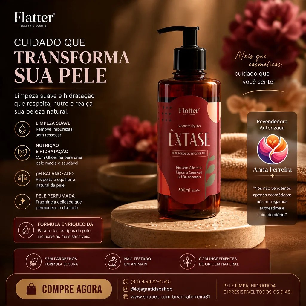 Sabonete Líquido Glicerinado Flatter - Extase Rouge Livery Love 300ml