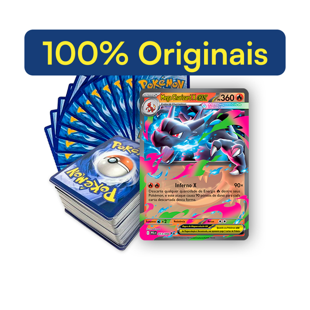 Cartas Pokémon Originais | Kit 30, 50 e 100 Cartas com Brilhantes e EX