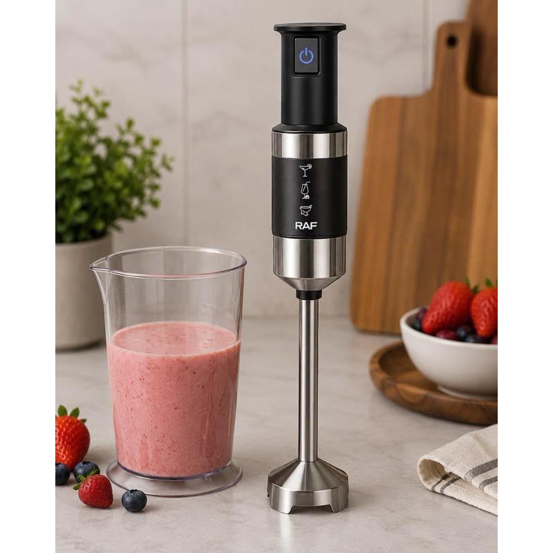 Mixer de Mão Elétrico RAF 400W Aço Inox Triturador Vitamina Sopa Papinha Preto Cozinha Prático 220V