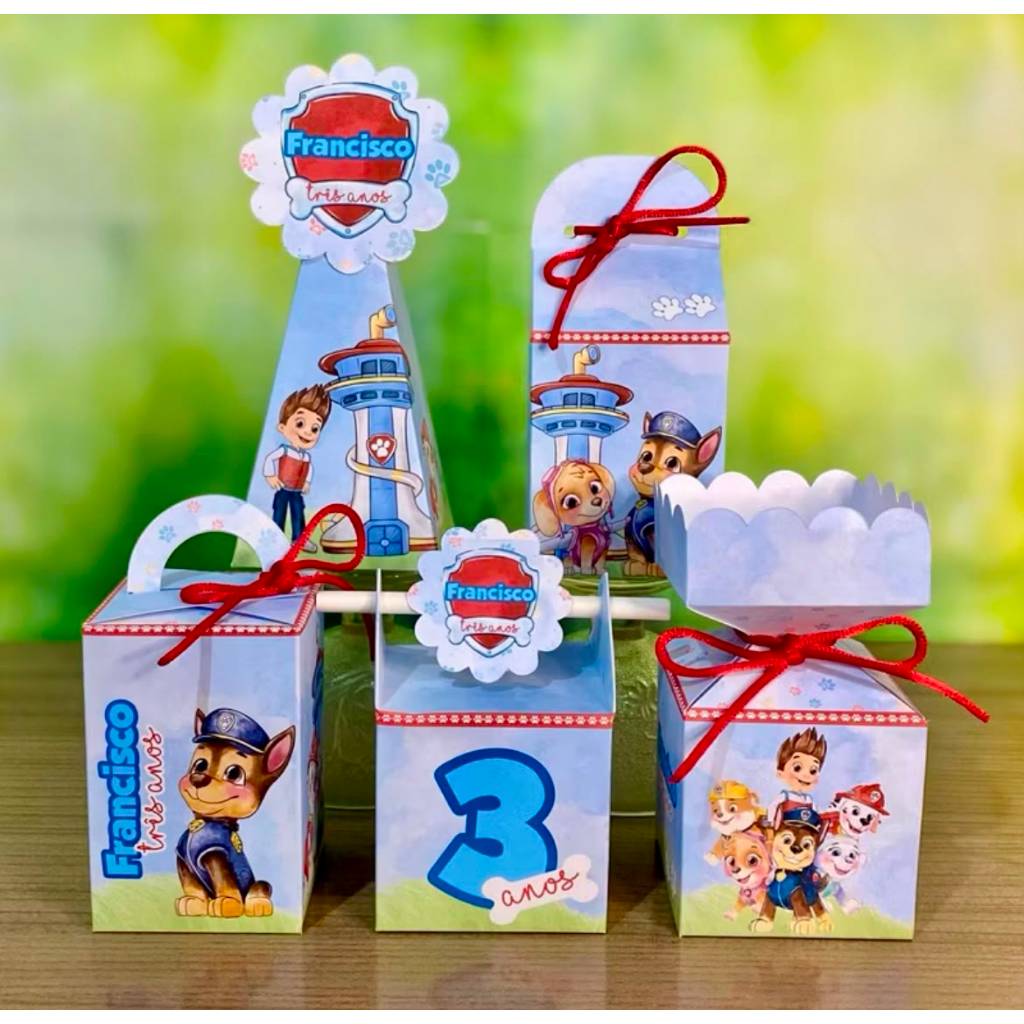 Kit Festa Patrulha Canina Aquarelada Menino PEGUE E MONTE - Caixinhas personalizadas - Lembrancinha de Aniversário