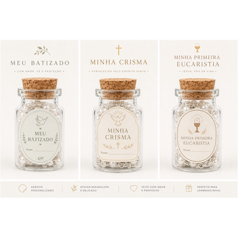 Kit Terço Rosário lembrancinha no vidrinho pérola branco crisma primeira eucaristia casamento