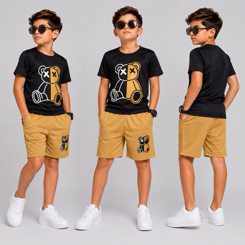 Conjunto De Menino Com Duas Peças Camisa E Short Dry Fit Kit Estiloso Menino Verão 4 ao 14