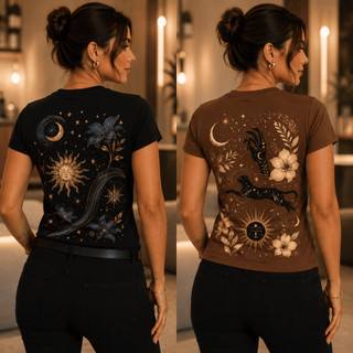 Kit 2 Camisetas Femininas Estampa nas Costas 100% Algodão Premium