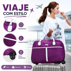 Bolsa de Viagem Grande Capacidade com Rodas Bagagem de Mão Bolsa de Transporte Portátil para Mulheres