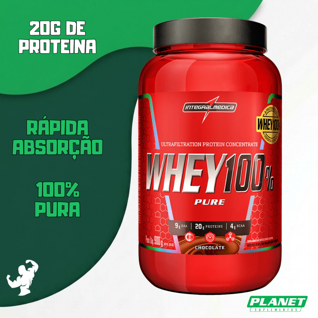 Whey 100% Pote 900g Integral Médica Proteína de Qualidade Ganho de Força e Massa Magra Hipertrofia