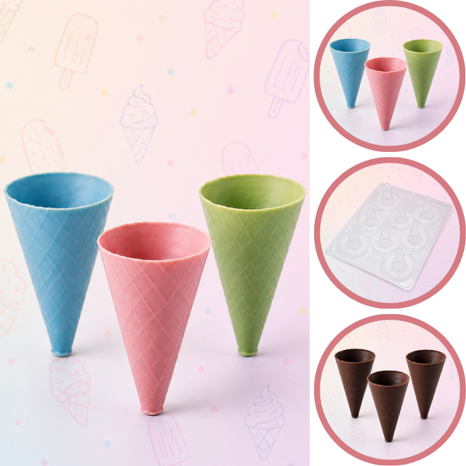 1~5 Forma BWB Com Silicone (3 partes)Para Chocolate Cód. 15 - Casquinha de Sorvete 23g. Cone trufado (CHOCO)
