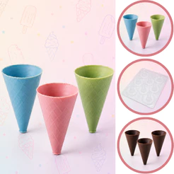 1~5 Forma BWB Com Silicone (3 partes)Para Chocolate Cód. 15 - Casquinha de Sorvete 23g. Cone trufado (CHOCO)