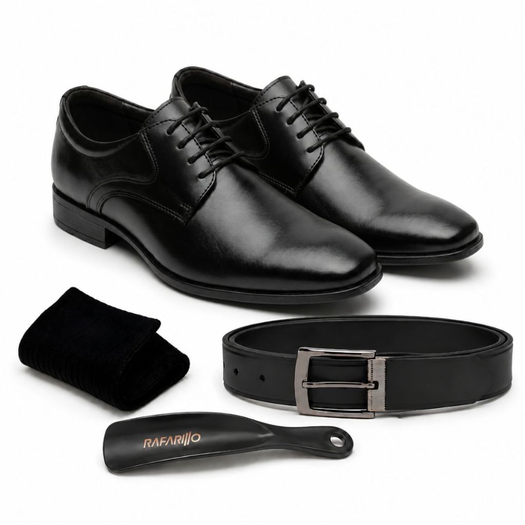 Combo Sapato Social Masculino Couro Com Cinto Meia e Calçadeira Sapato Rafarillo Confortável Elegante Moderno