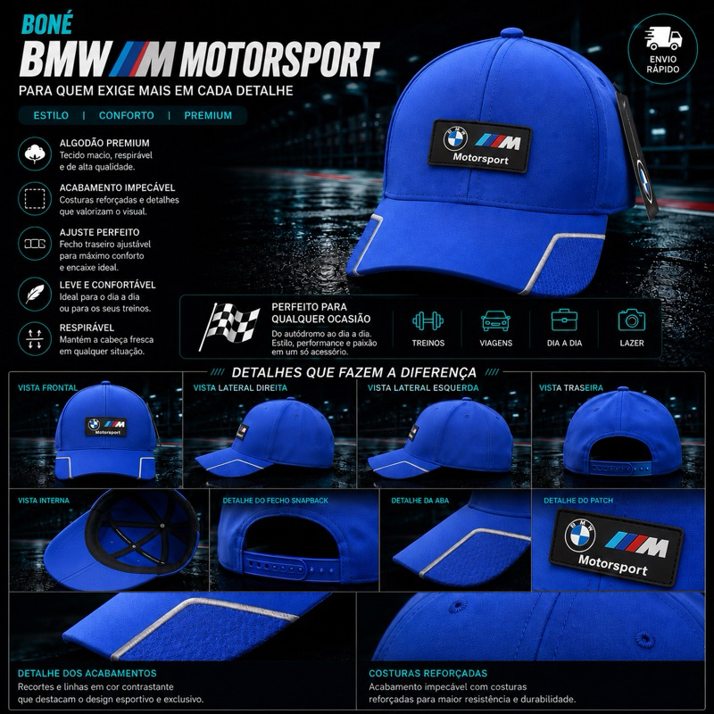 BONE ESTILO MOTORSPORT PREMIUM AZUL SÍMBOLO EMBORRACHADO BMW