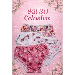 kit 30 calcinhas infantil kids de algodão sortidas com forro do P ao GG .