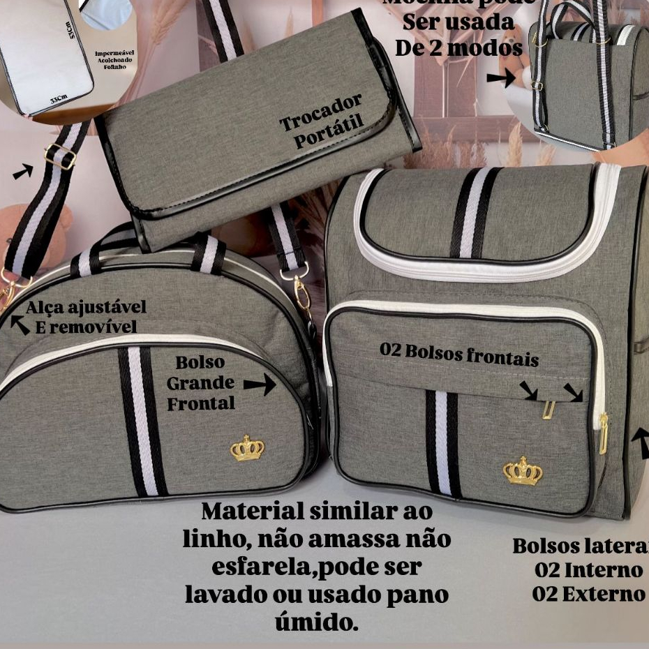 Kit Essencial Intense Faixa Preta Bolsas Maternidade com trocador portátil