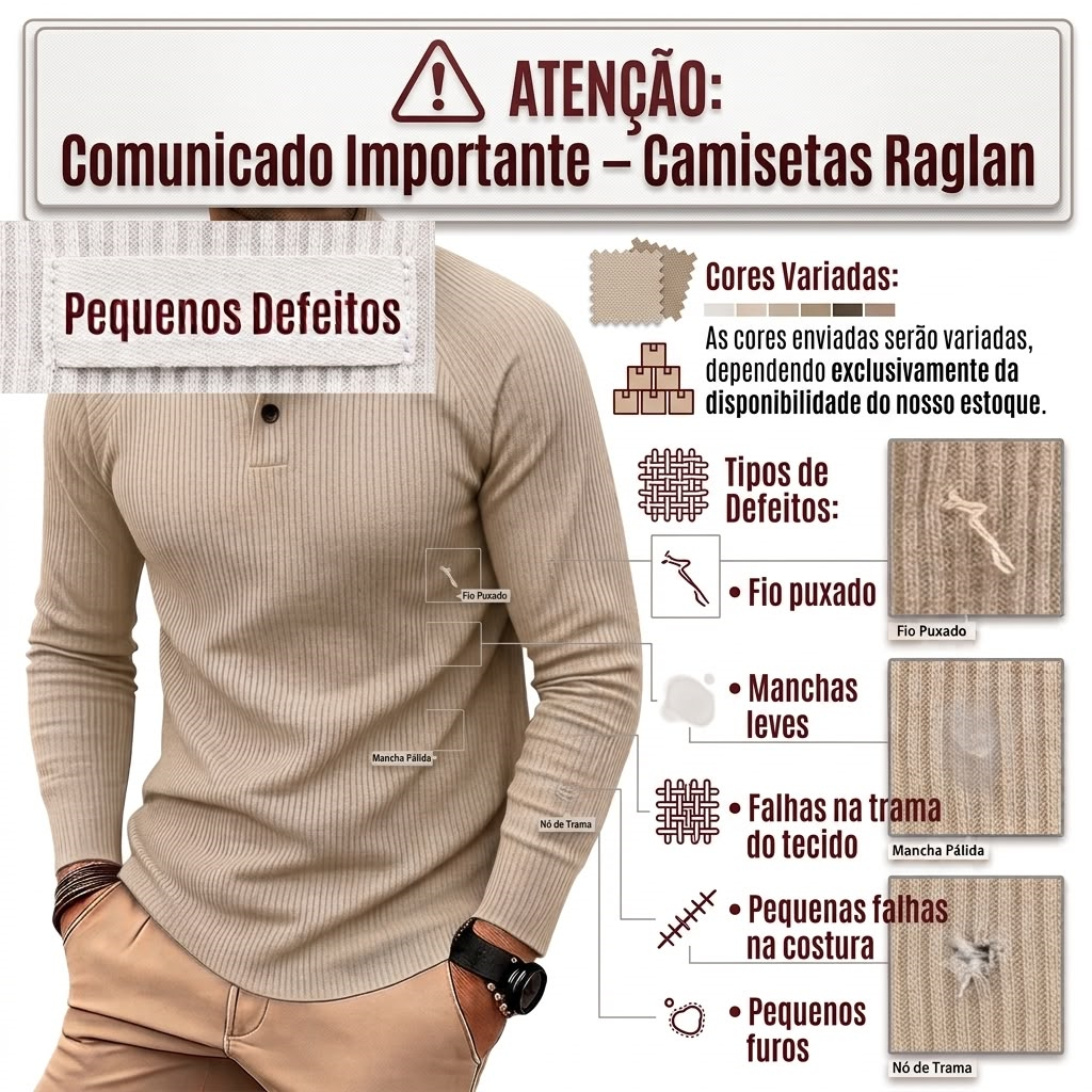 Camiseta Masculina Manga Longa Raglan Modelo Premium PEQUENOS DEFEITOS