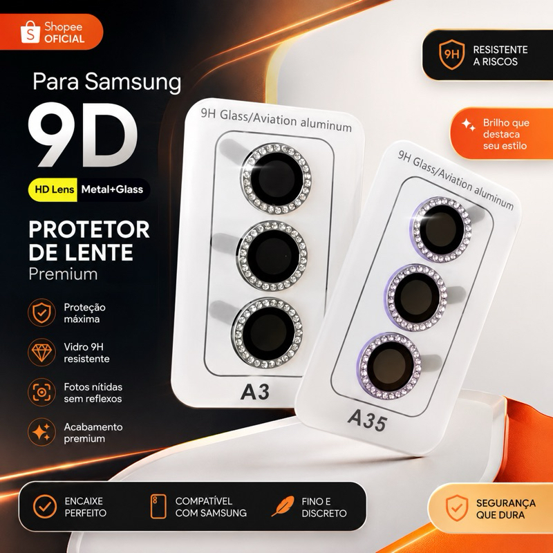 KIT CÂMERAS SAMSUNG GALAXY STRASS DIAMANTADA A14/A15/A16/A24/A06/A34/A35/A54/A55/S23FE/S24FE/S23/S24/S25/S25Plus STRASS