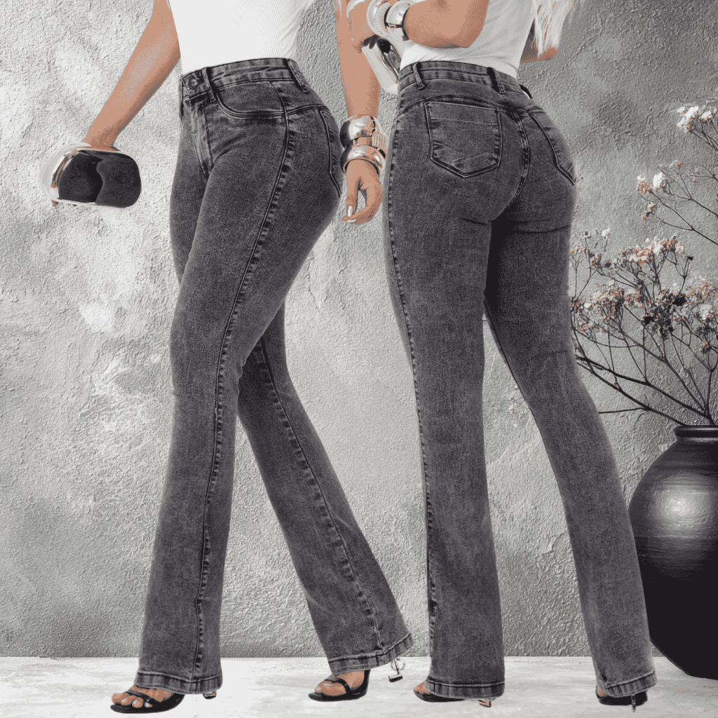 Calça Flare Feminina Jeans com Elastano Cintura Alta Modeladora Premium Caimento Perfeito Butcut