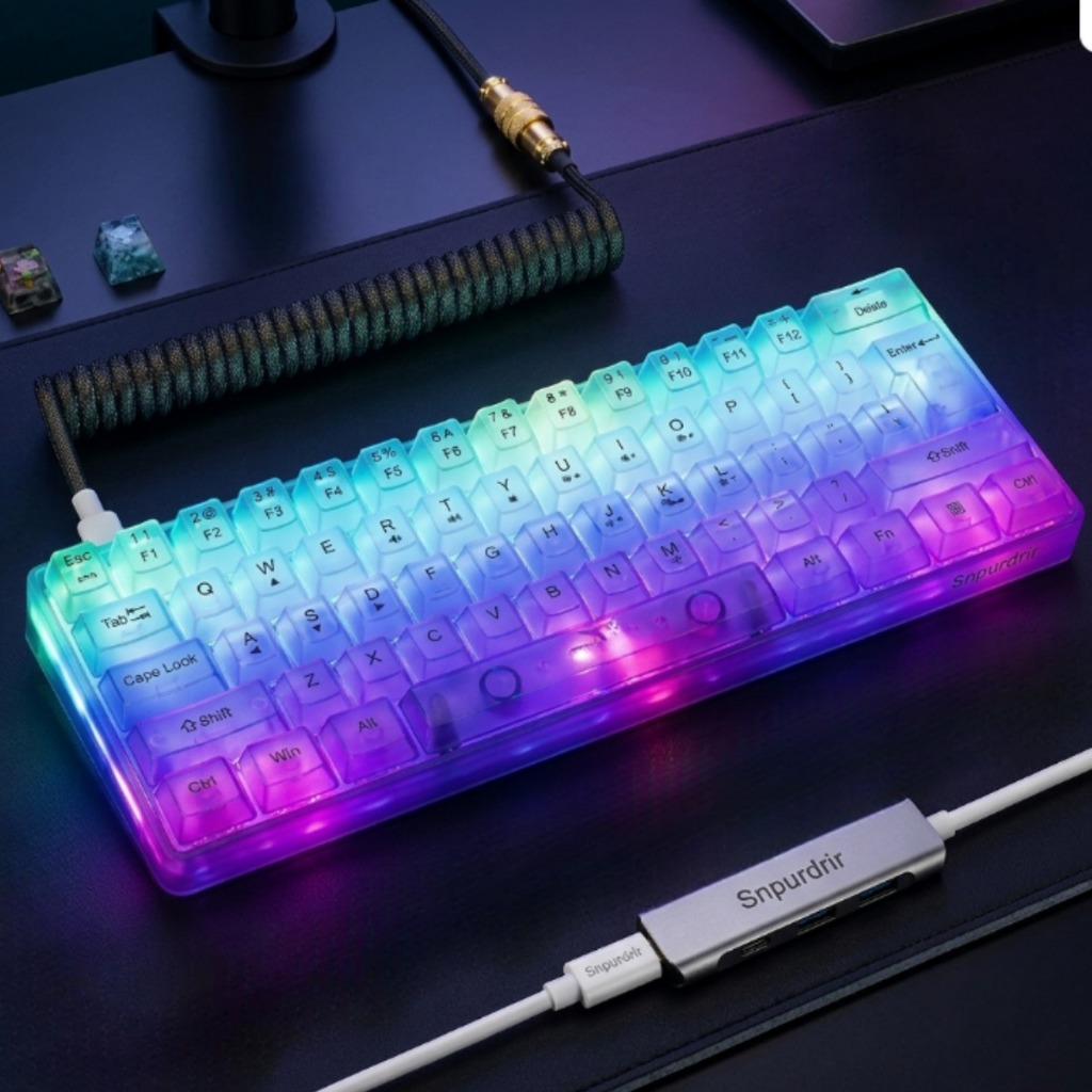 Teclado Mecânico Gamer RGB 68 Teclas Compacto 60% com Iluminação LED e Conexão USB-C