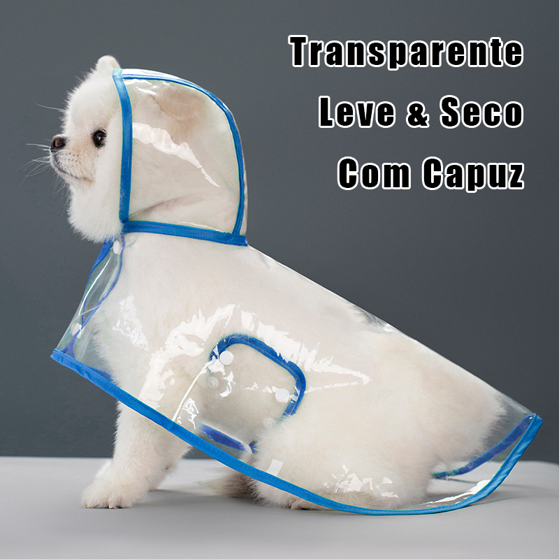Capa de Chuva Transparente com Capuz Impermeável Proteção para Cachorros e Gatos