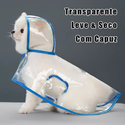 Capa de Chuva Transparente com Capuz Impermeável Proteção para Cachorros e Gatos