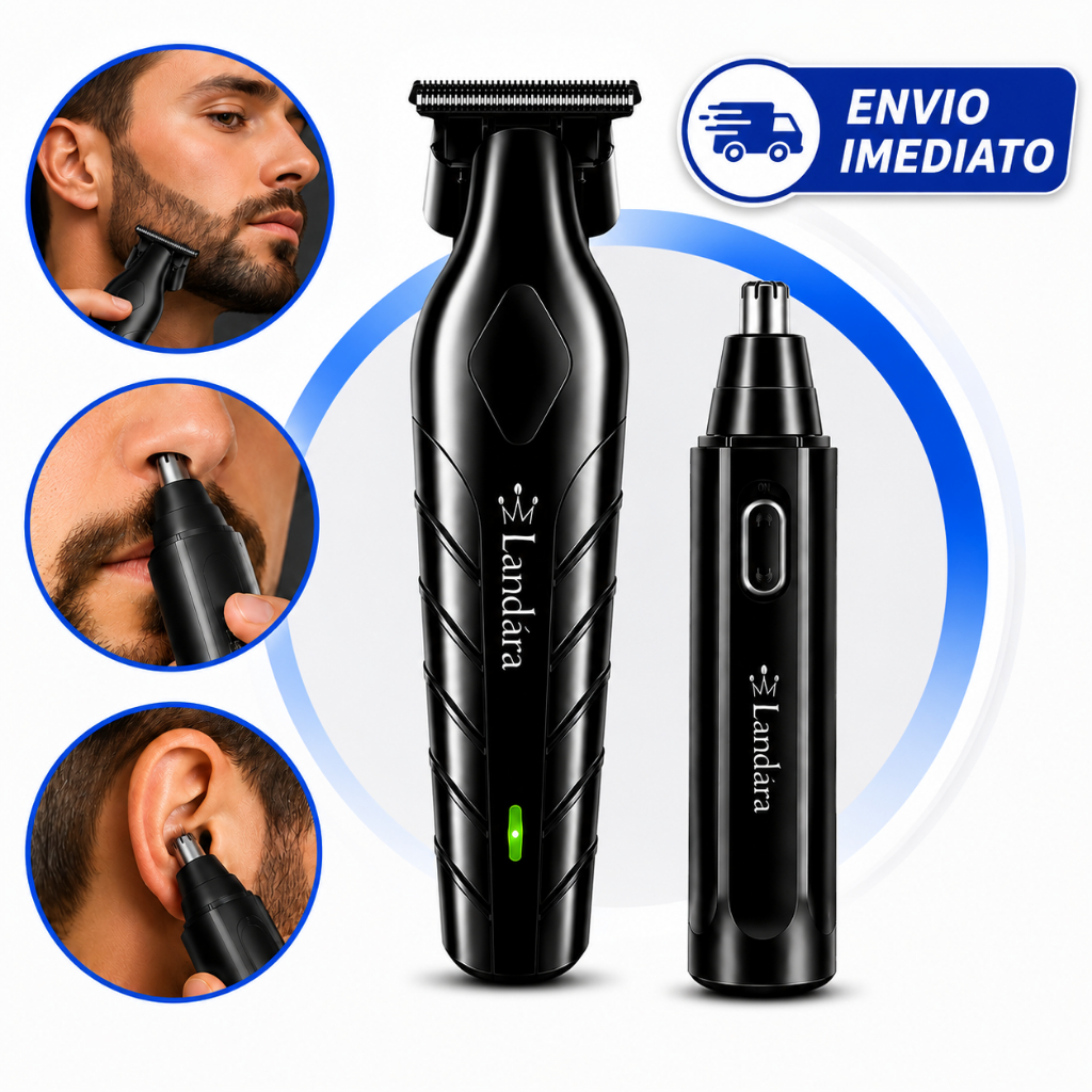 Kit Maquina De Acabamento + Aparador De Pelos Do Nariz E Orelha Sem Fio Recarregavel Bivolt Motor Potente Silencioso