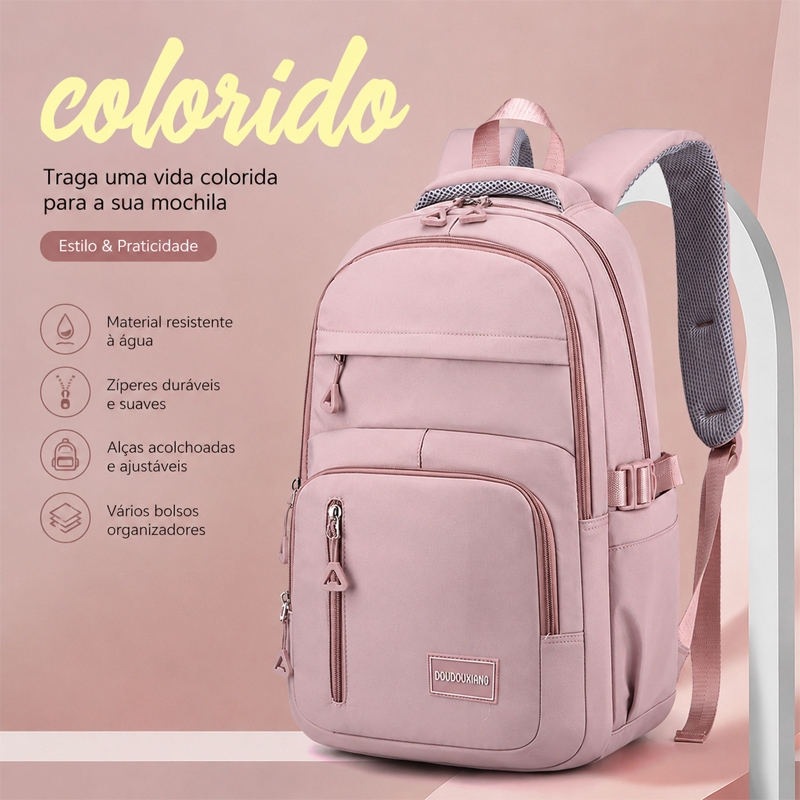 Mochila Feminina Escolar Grande Capacidade Nylon Casual Bolsa de Viagem para Estudante Ensino Médio
