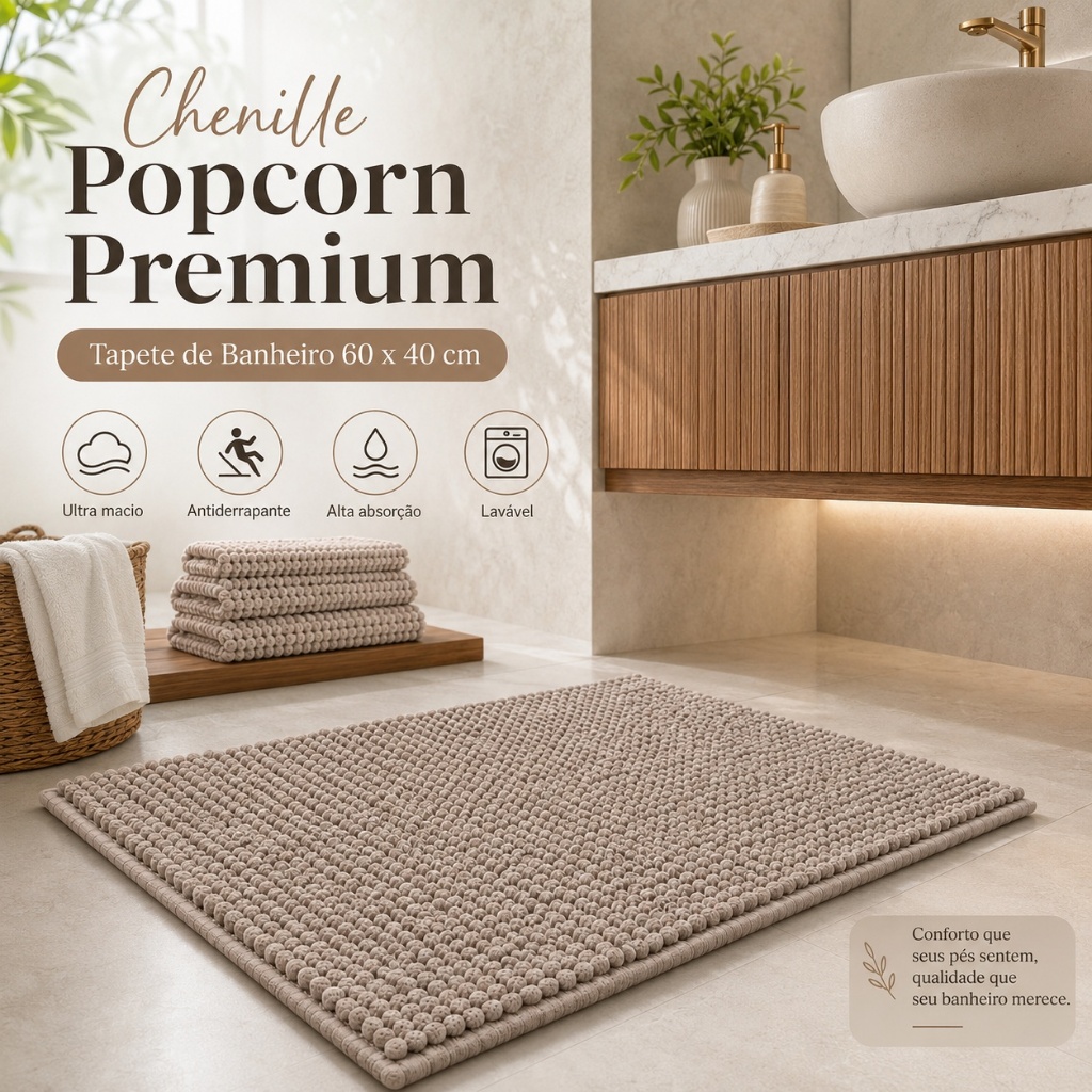 Tapete Banheiro Popcorn 60x40 Microfibra Bolinha Macio Absorvente Antiderrapante Saída Box