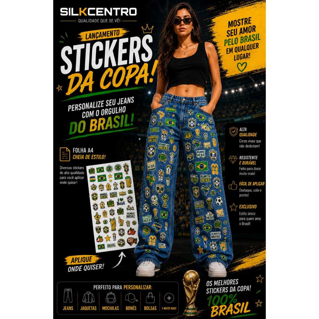 Adesivos Termocolantes Brasil para Calça Jeans Folha A4 Stickers Seleção Brasileira Premium