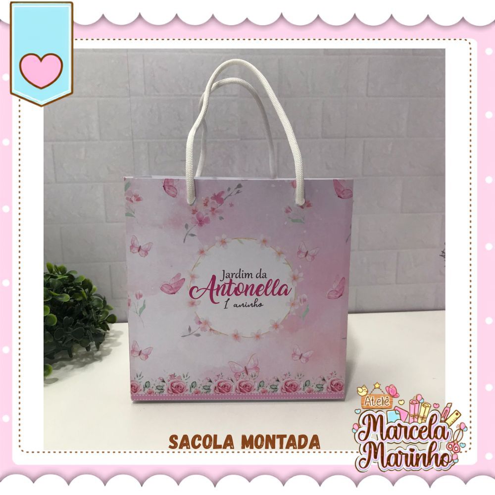 Sacolinha personalizada jardim das borboletas tamanho PP/sacolinha para aniversário jardim