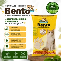 Areia Mandioca Higiênica Biodegradável 2kg Alta Absorção Controle de Odor Para Gato Bento Premium