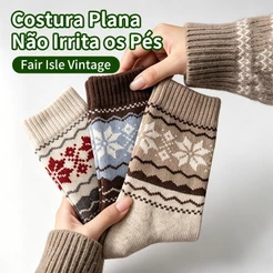 9/6/3Pares Meia Feminina Grossa Inverno Aquece Com Forro de Lã Meia Cano Médio Algodão Terry Envio São Paulo Brasil