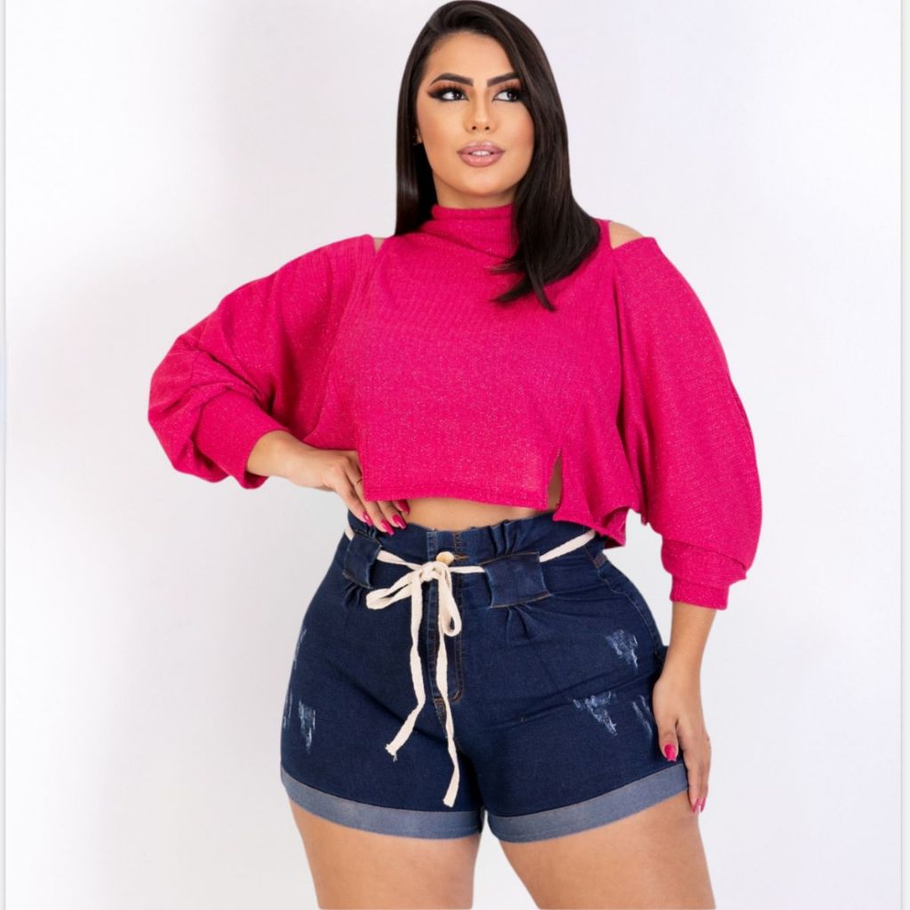 Short Jeans Feminino Plus Size Desfiado Com Lycra Tamanhos Grandes