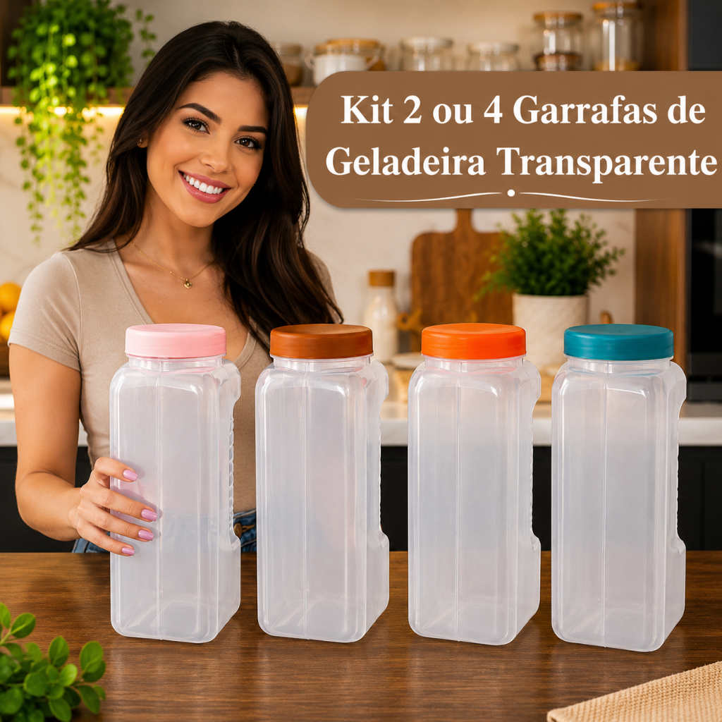 Kit 2 ou 4 Garrafas Transparentes 2L para Geladeira | Organização Premium para Sua Cozinha
