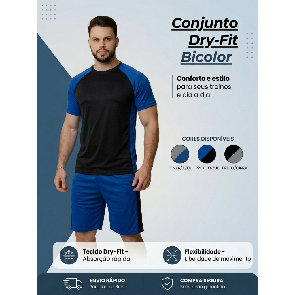 Conjunto Masculino Dry Fit Academia Camiseta + Short Esportivo Treino Corrida Fitness