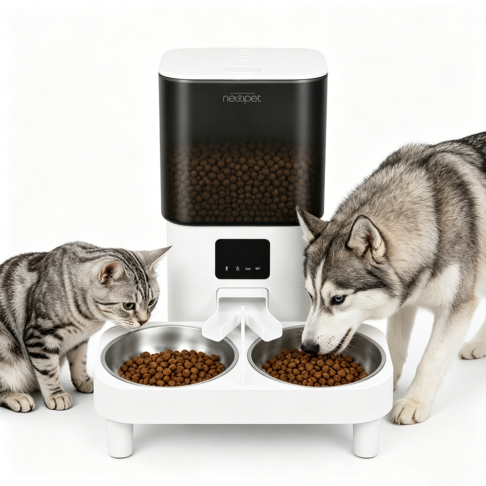 Newpet 6L Comedouro elevado para Alimentador Comedouro Duplo Automático Wi-Fi Temporizador Cão Gato -Bivolt