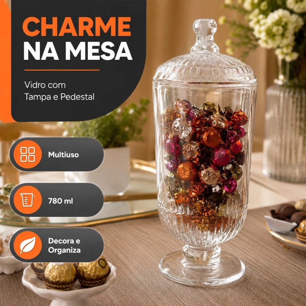Bomboniere com Pedestal de Vidro  Para Mesa e Decoração — imagem 1