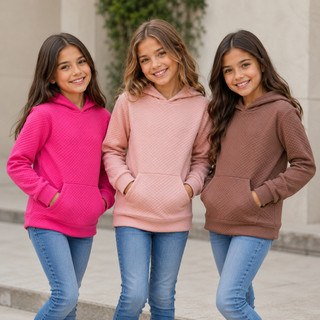 Jaqueta Juvenil Menina Matelassê com Capuz do 12 ao 16 – Envio de Cores Sortidas